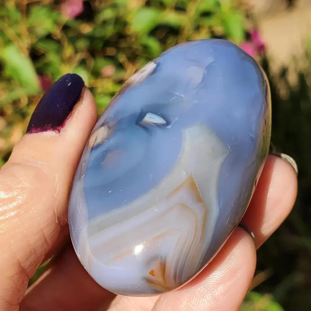 Blue Flower Blossom Agate Translucent Palmstone Crystal 66 grams